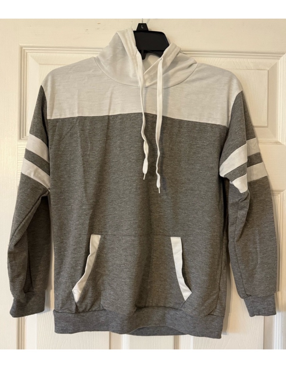 Gray and White Pullover Hoodie Sweatshirt